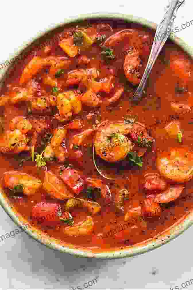 A Steaming Bowl Of Gumbo With Okra, Shrimp, And Andouille Sausage. Creole Food: Elegant Creole Food Cuisine: Easy Recipes