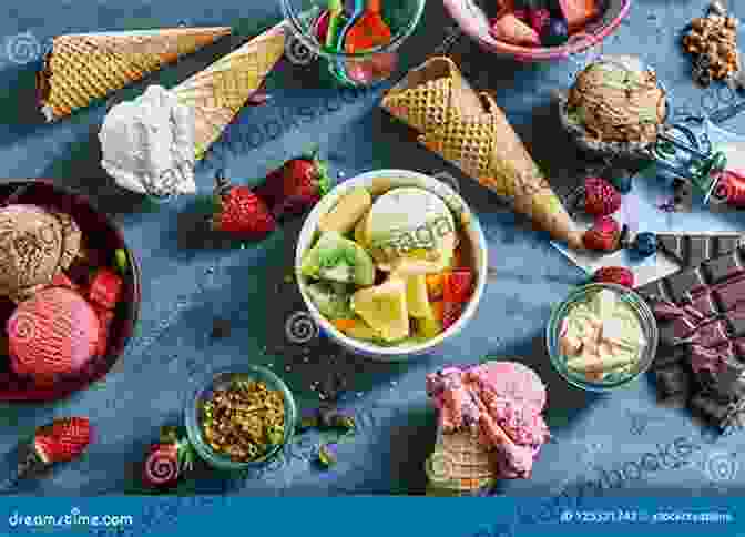 Assortment Of Fresh Ingredients For Ice Cream Making How To Make Delicious Ice Cream And Sauces For Ice Cream: Special Ice Cream Desserts Refrigerator Ice Cream Sherbet Peach Yogurt Ice Flavors Sauces For Ice Cream Brownie Sundae