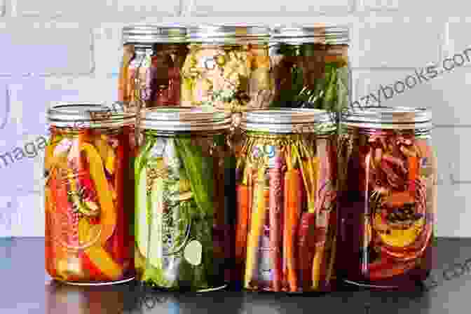 Beautiful Arrangement Of Canned Fruits, Cured Meats, Pickled Vegetables, And Preserved Delicacies Backyard Farming: Home Harvesting: Canning And Curing Pickling And Preserving Vegetables Fruits And Meats