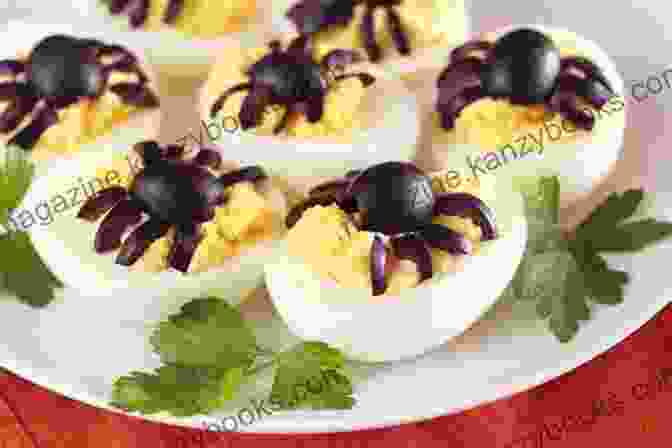 Deviled Eggs Decorated With Pretzel Sticks And Olive Spiders Halloween Recipes: 20 Scary Meals For Halloween For Cooking Solo