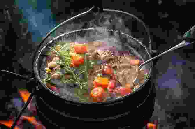 Dutch Oven Over Campfire With Mouthwatering Stew Simmering Inside Dutch Oven Cook Book: Easy Recipes For Camping And Outdoor Cooking